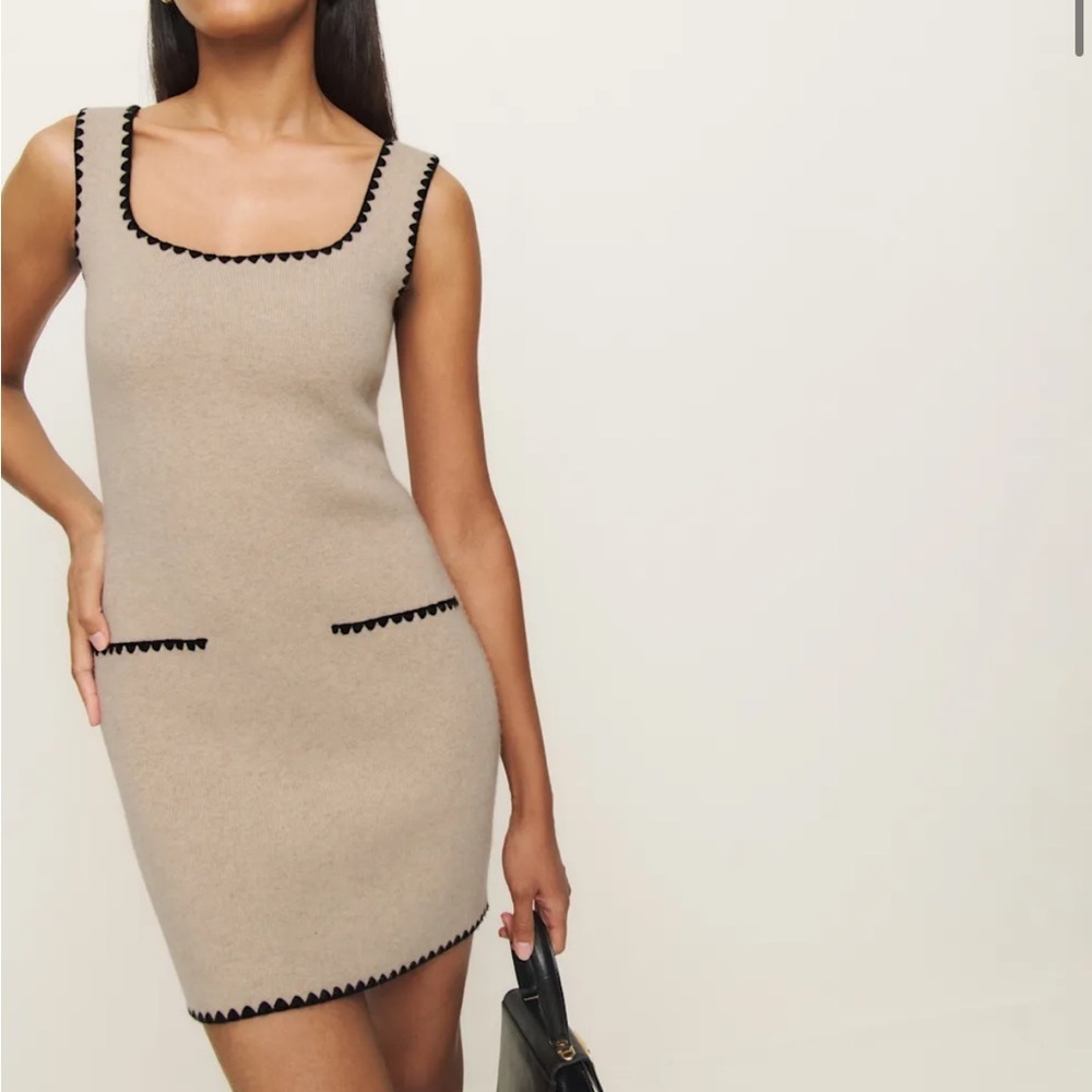Reformation Isabelle Regenerative Wool Embroidered Sweater Dress Size L